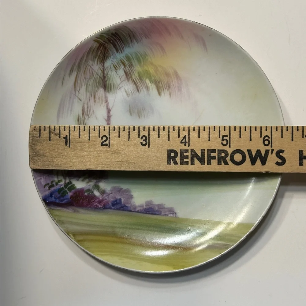 Antique Nippon Hand‎ Painted Porcelain Plate Palm Tree Landscape Scene 6.25 inch